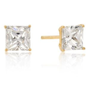 6mm New Sterling Princess Cut Cz Studs Gold